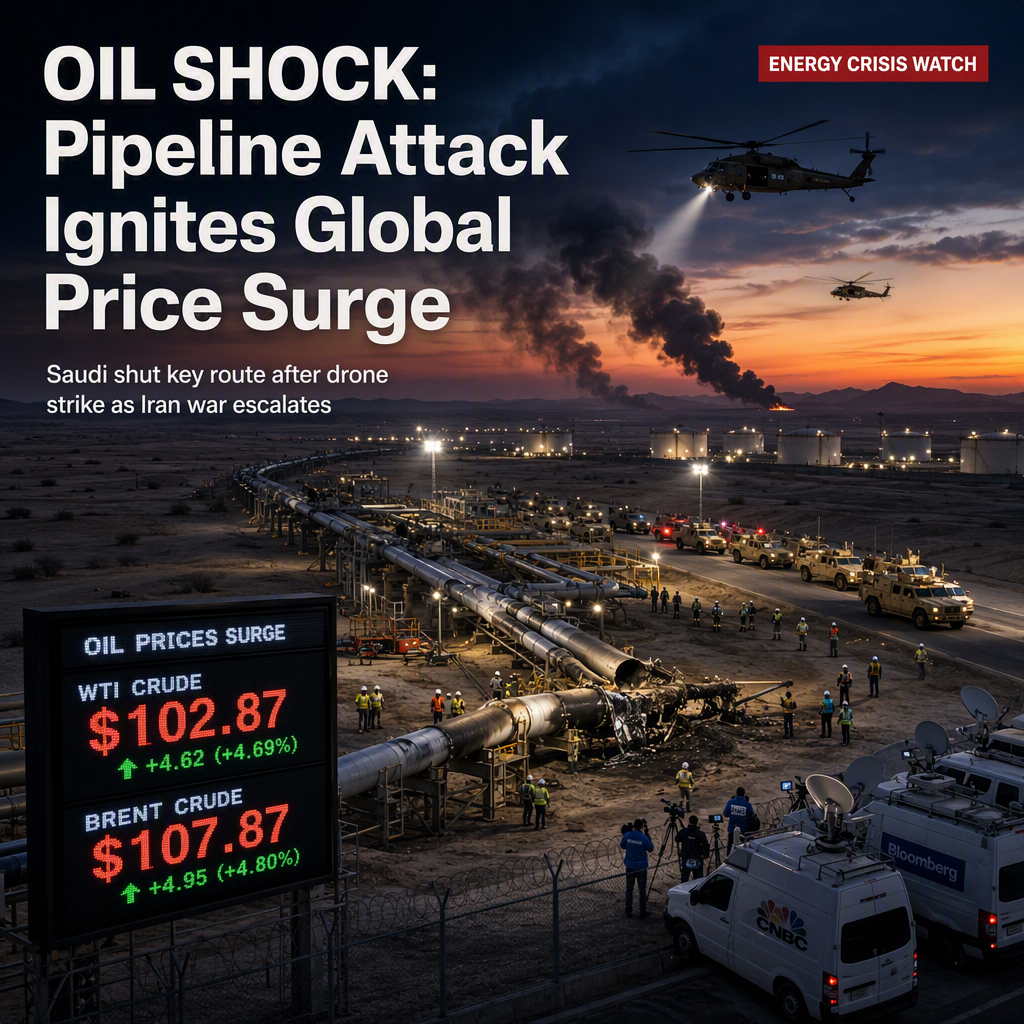 Oil Prices Surge as Saudi Arabia Shuts Key Pipeline Following Drone Attack Amid Iran War