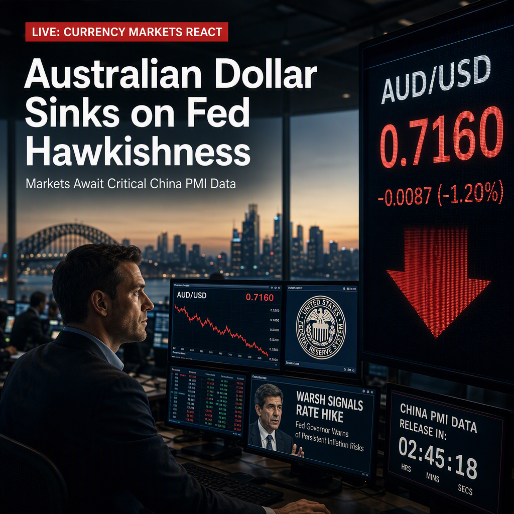 Australian Dollar Slides as Fed Chair Warsh Signals Potential Rate Hikes, Markets Eye China PMI Data