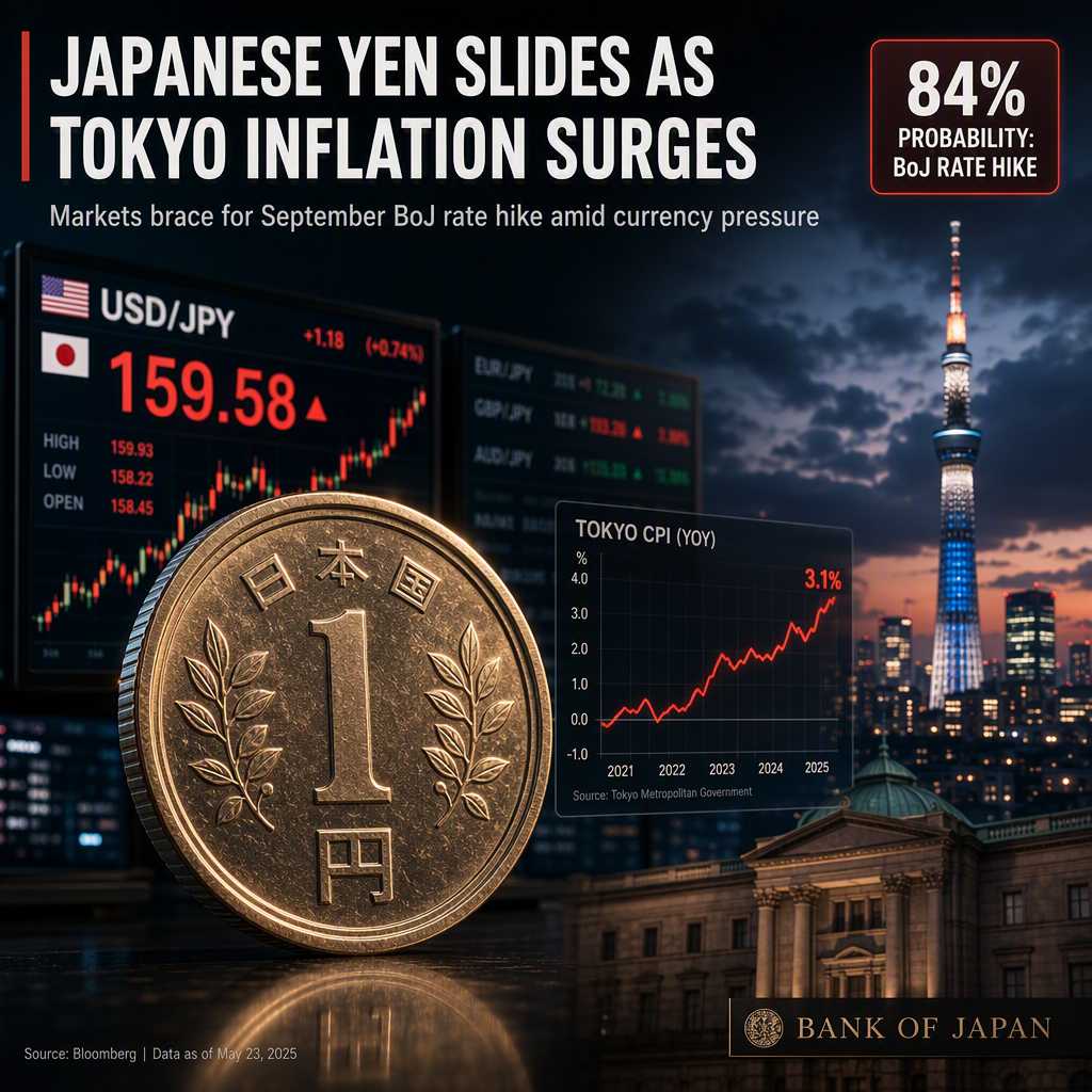 Japanese Yen Slides as Tokyo Inflation Accelerates, Markets Eye September BoJ Rate Hike