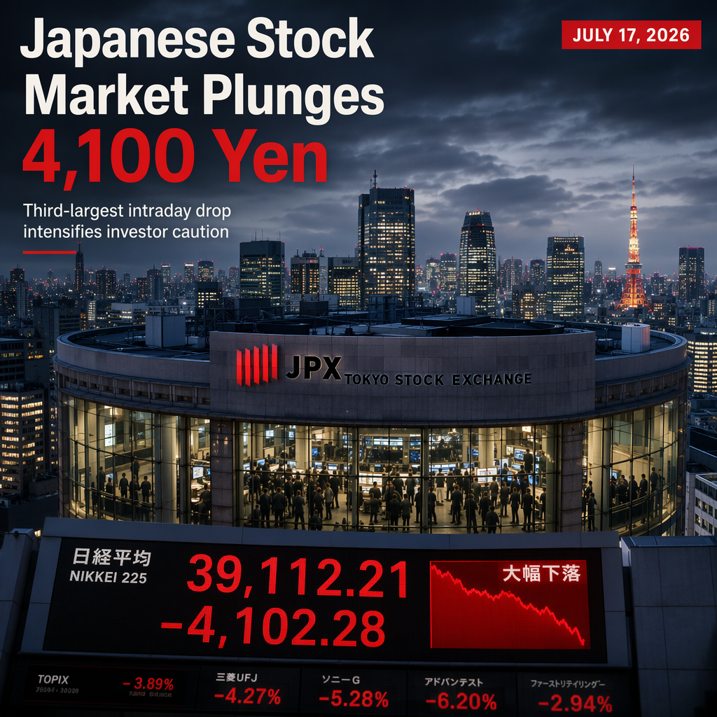 Japanese Stock Market Suffers Over 4,100 Yen Intraday Plunge, Marking Third-Largest Drop on Record