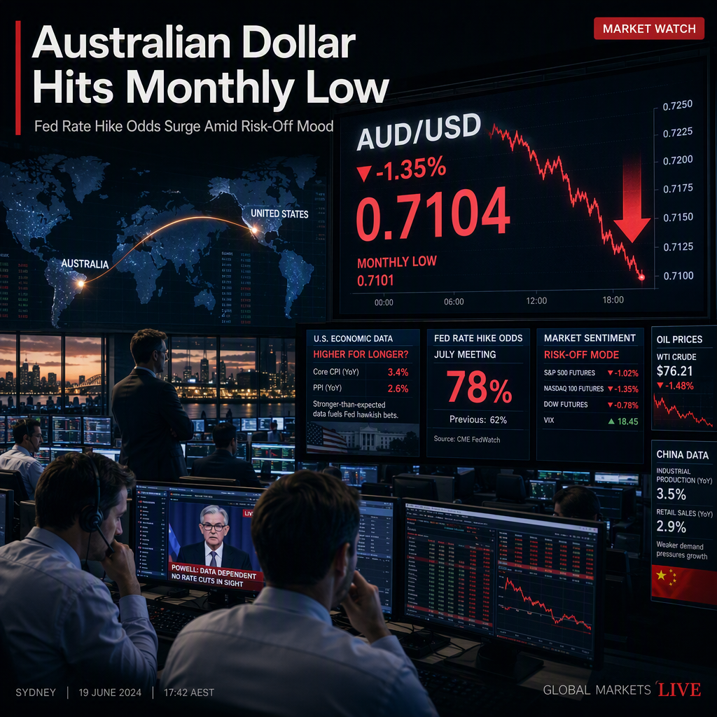 Australian Dollar Hits Monthly Low as Fed Rate Hike Odds Surge