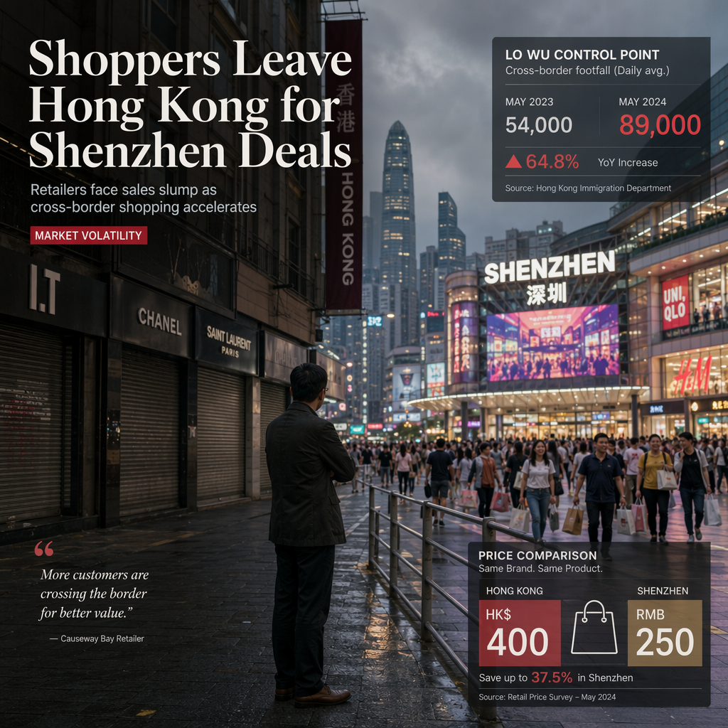 Hong Kong Retailers Face Sales Slump as Shoppers Flock to Shenzhen for Cheaper Goods