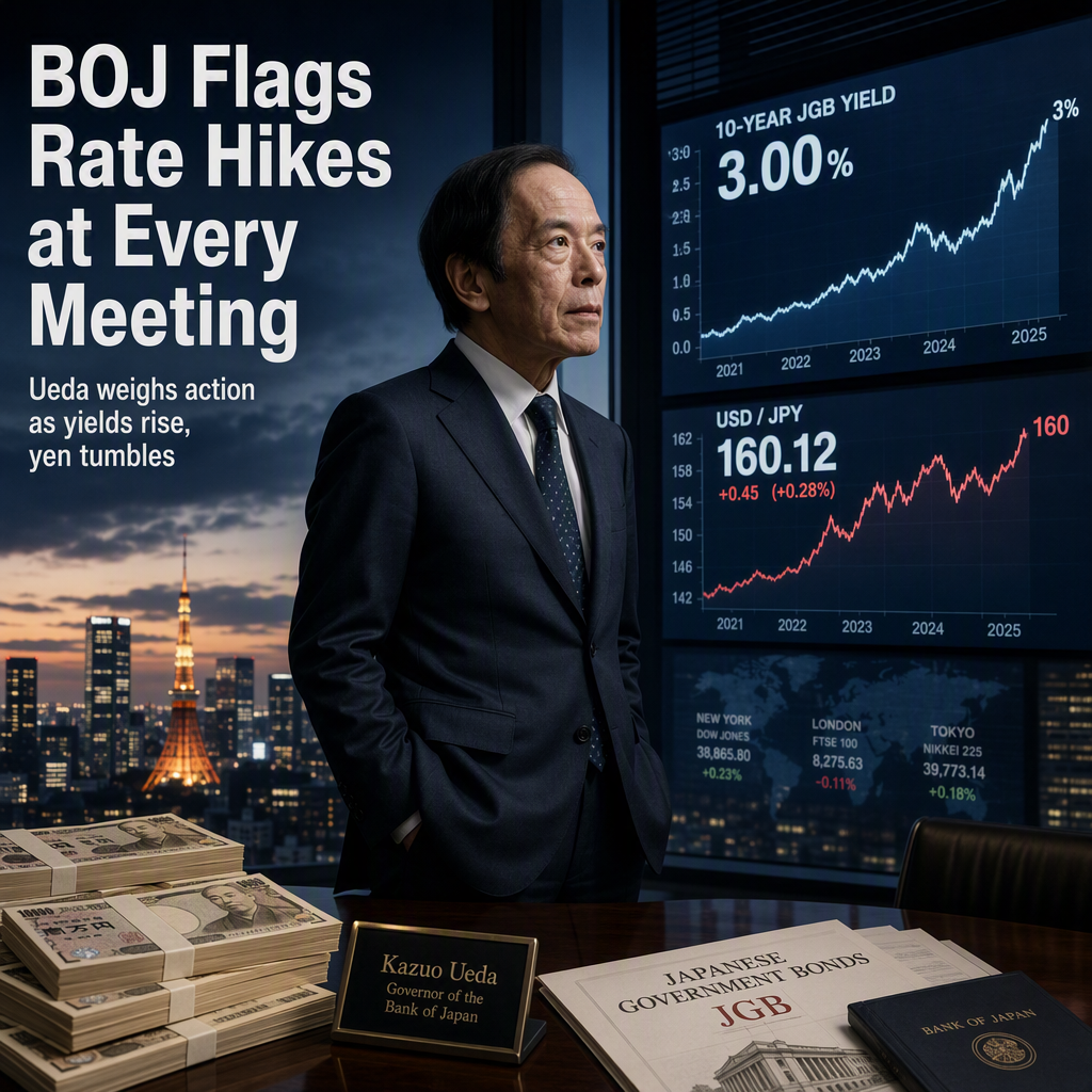 BOJ Governor Ueda Signals Rate Hikes Possible at Every Meeting Amid Rising Yields and Weak Yen