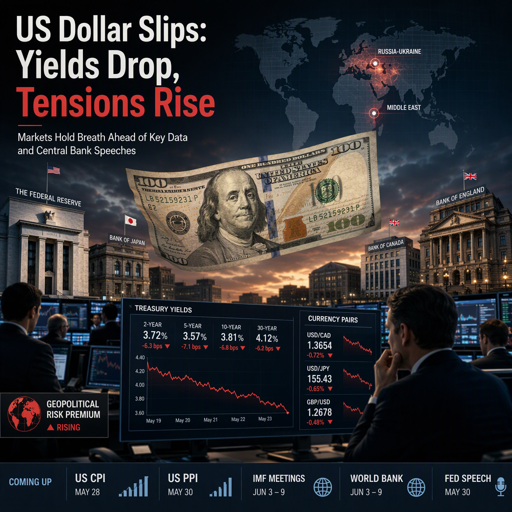 US Dollar Softens on Lower Treasury Yields Amid Geopolitical Tensions and Key Central Bank Events Ahead