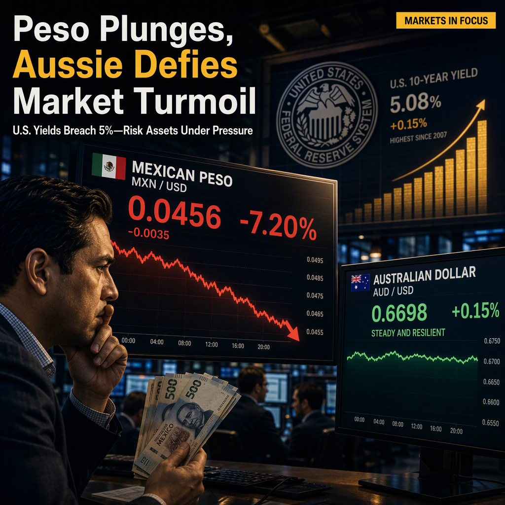 Mexican Peso Slides 7.2% as U.S. Yields Top 5%, While Aussie Dollar Shows Resilience