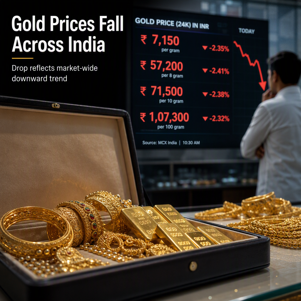 Gold Prices Decline in India, Marking Drop Across All Units
