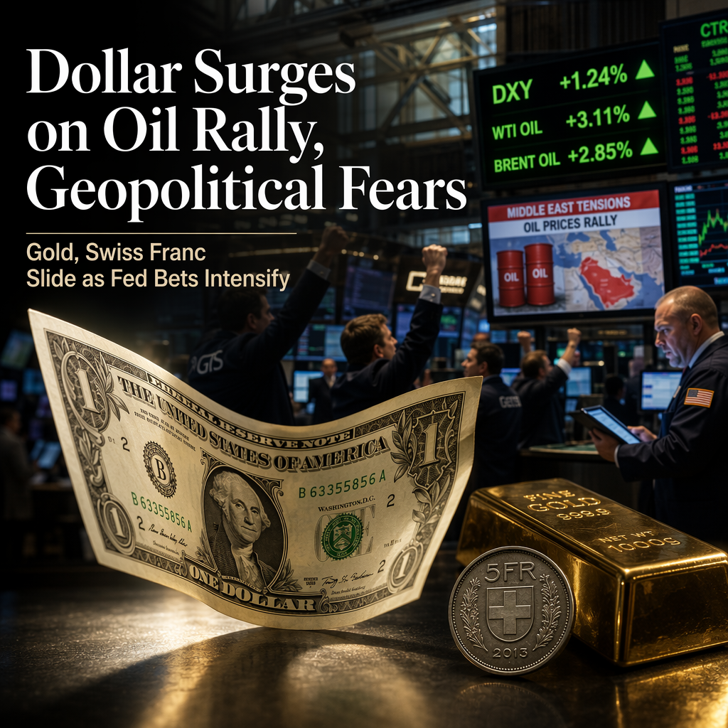 US Dollar Surges to Multi-Month Highs as Middle East Tensions and Oil Rally Fuel Fed Rate Hike Bets; Gold and Swiss Franc Slide