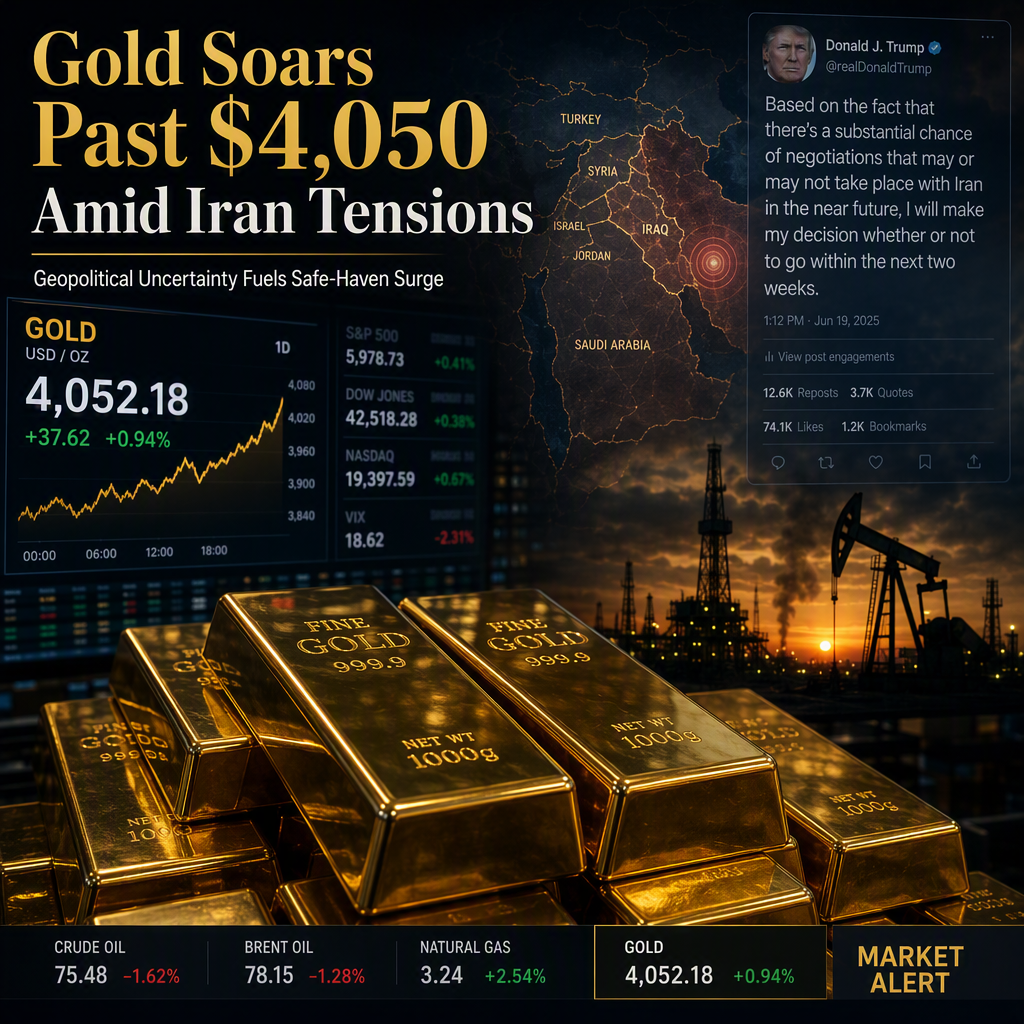 Gold Surges Above $4,050 as Trump Halts Iran Strikes Amid Geopolitical Tensions