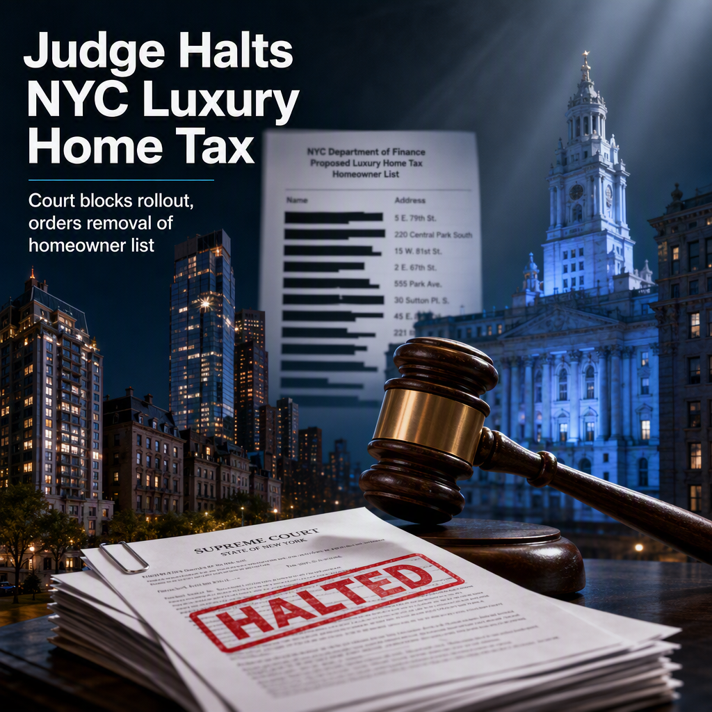 Judge Halts NYC Luxury Home Tax Rollout, Orders Removal of Homeowner List
