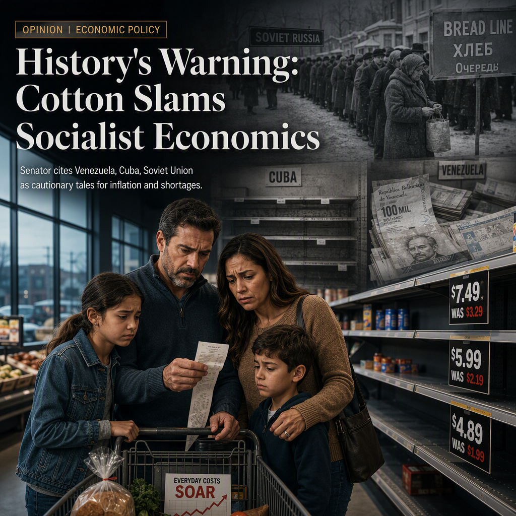 Sen. Tom Cotton Criticizes Socialist Policies, Citing Historical Economic Failures
