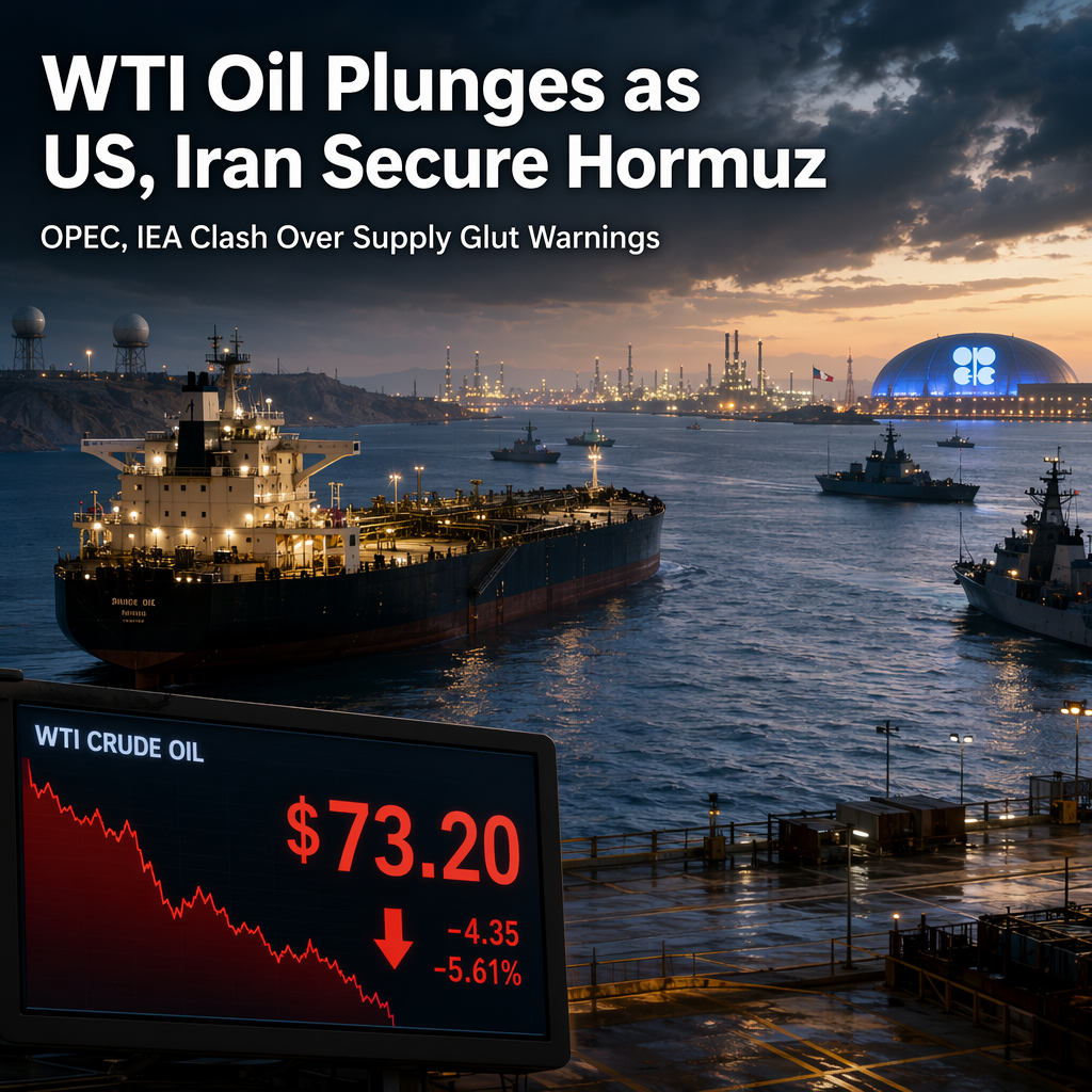 WTI Oil Falls Sharply as US-Iran Deal Promises Safe Passage Through Strait of Hormuz; OPEC Challenges IEA Supply Glut Forecast