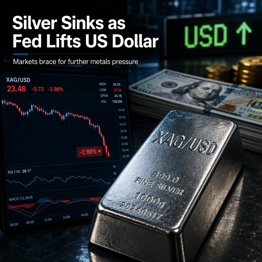 Silver Drops Nearly 3% as Hawkish Fed Boosts US Dollar, Pressures Metals