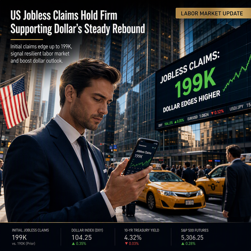 US Initial Jobless Claims Edge Up to 199K, Beating Estimates and Supporting Dollar Recovery