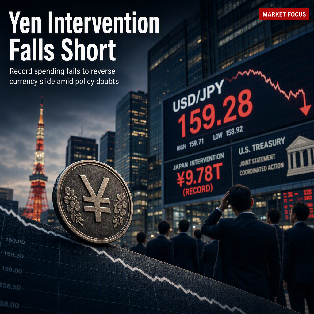 Record Japanese Yen Intervention Fails to Halt Currency Slide Amid Policy Doubts