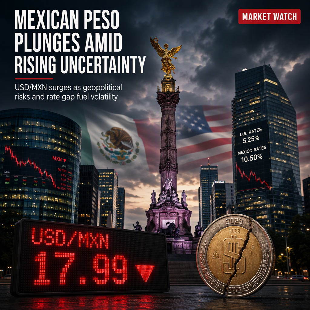 Mexican Peso Plunges as US-Mexico Rate Differential Narrows Amid Geopolitical Uncertainty