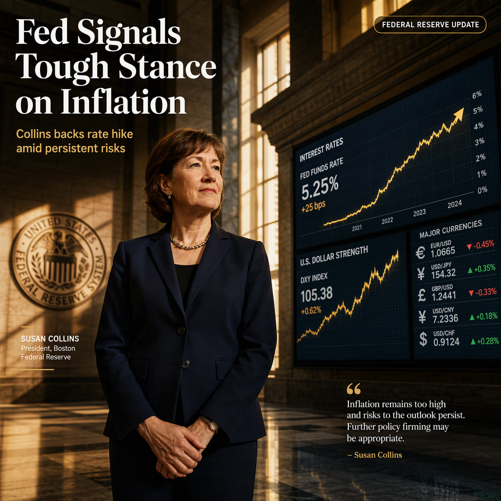 Fed’s Collins Backs Rate Hike, Warns of Persistent Inflation Risks