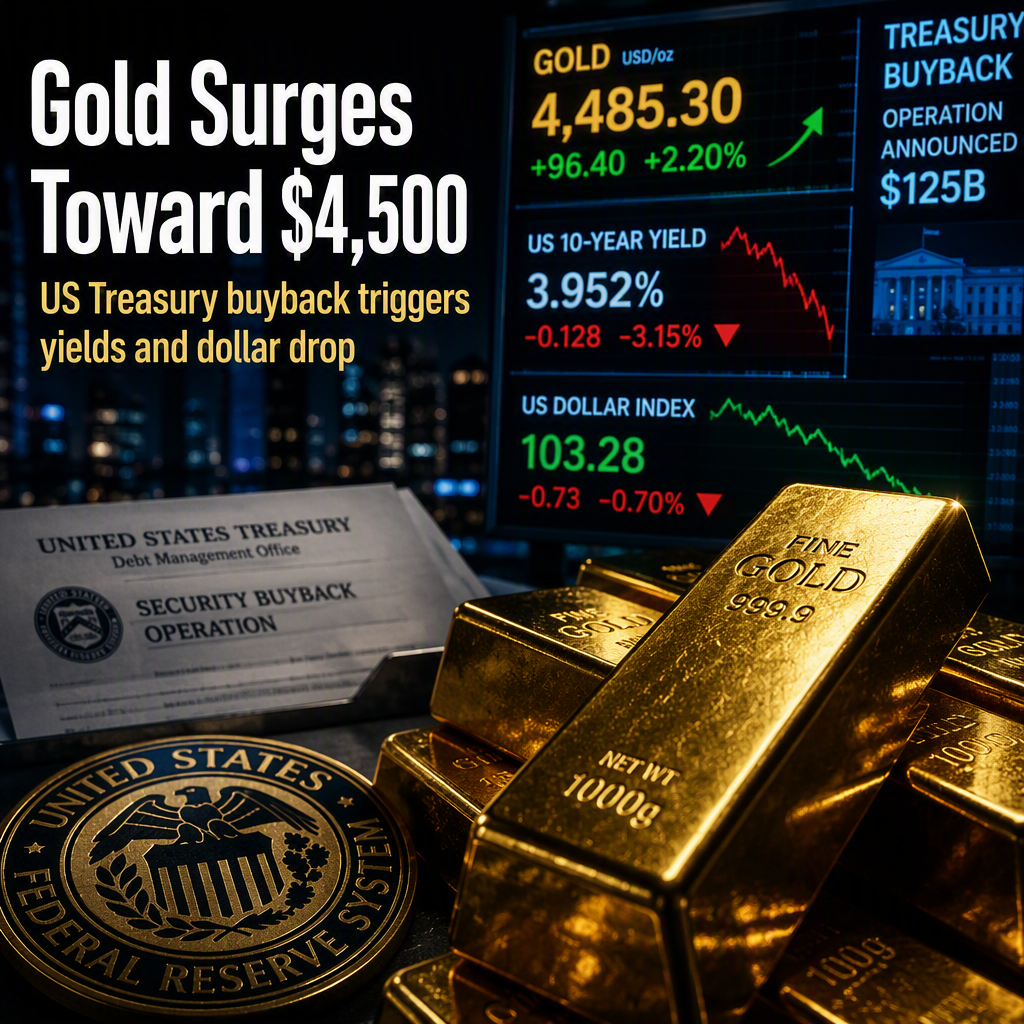 Gold Surges Toward $4,500 as US Treasury Buyback Drives Yields Lower