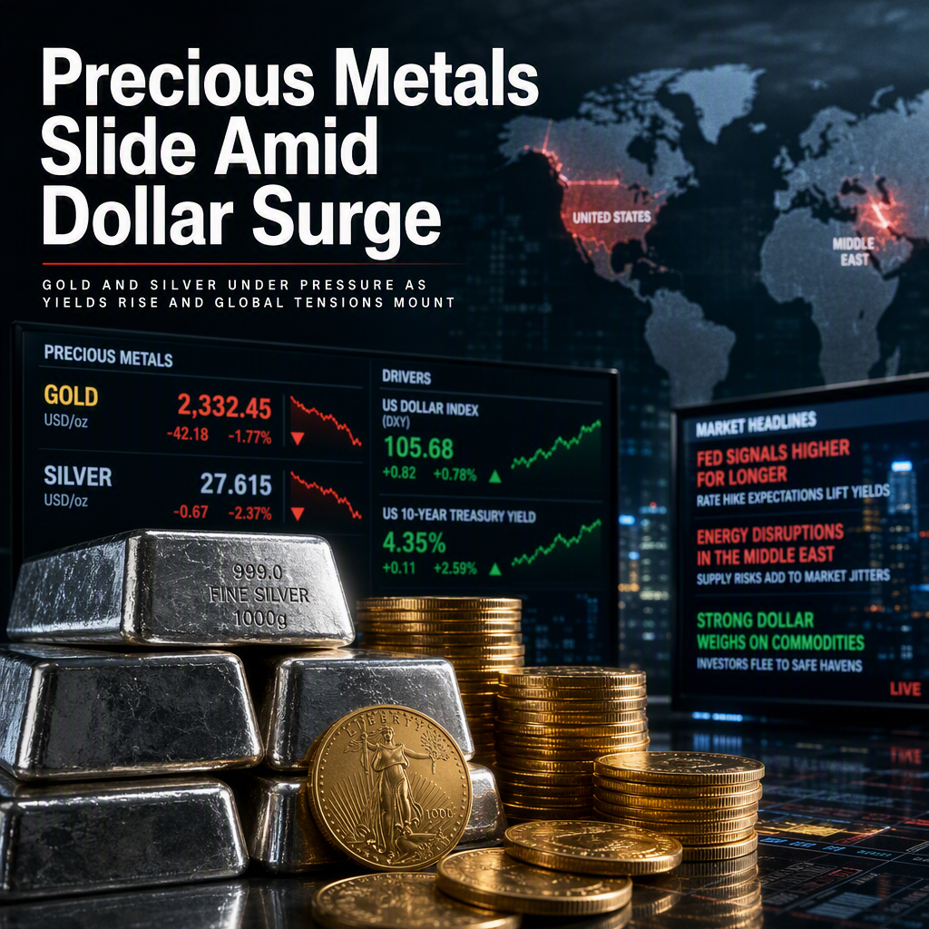 Precious Metals Slide as Strong Dollar and Rising Yields Pressure Silver and Gold