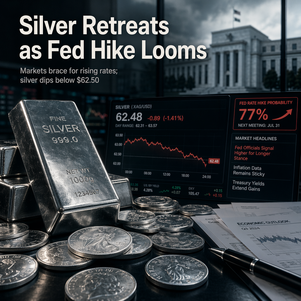 Silver Price Retreats Below $62.50 as Fed Rate Hike Bets Intensify