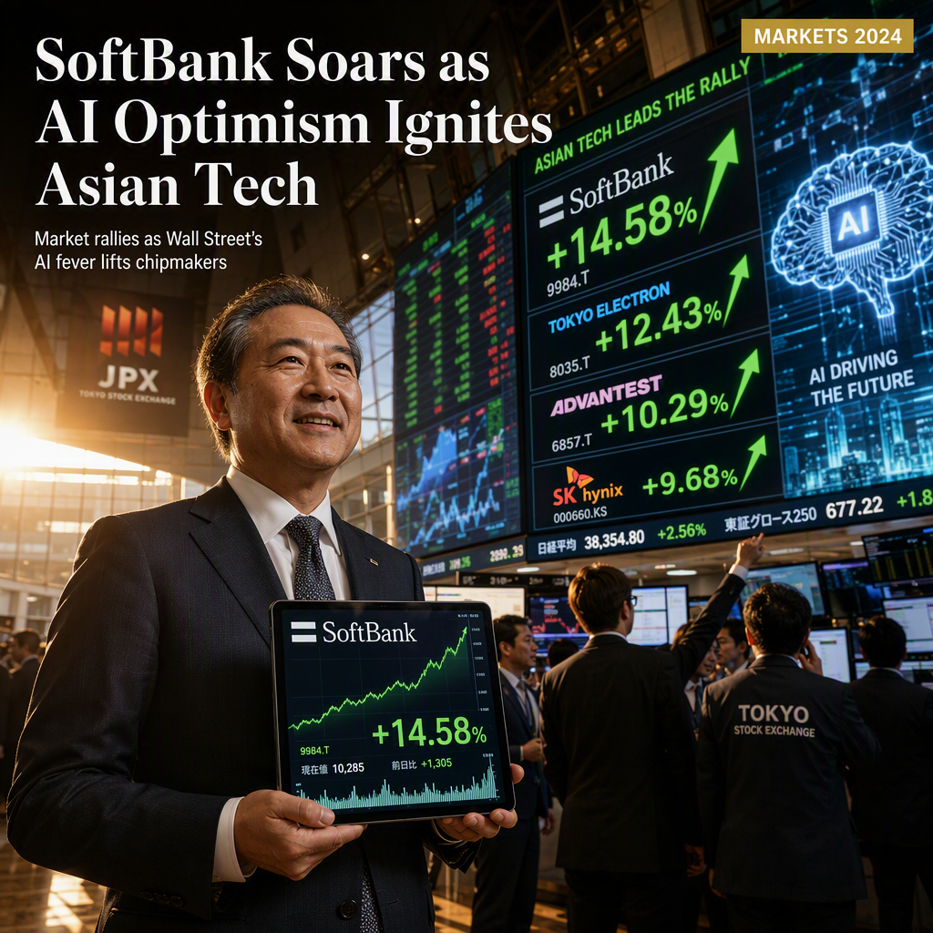 SoftBank Soars 10% as Asian Tech Stocks Rally on Wall Street AI Optimism