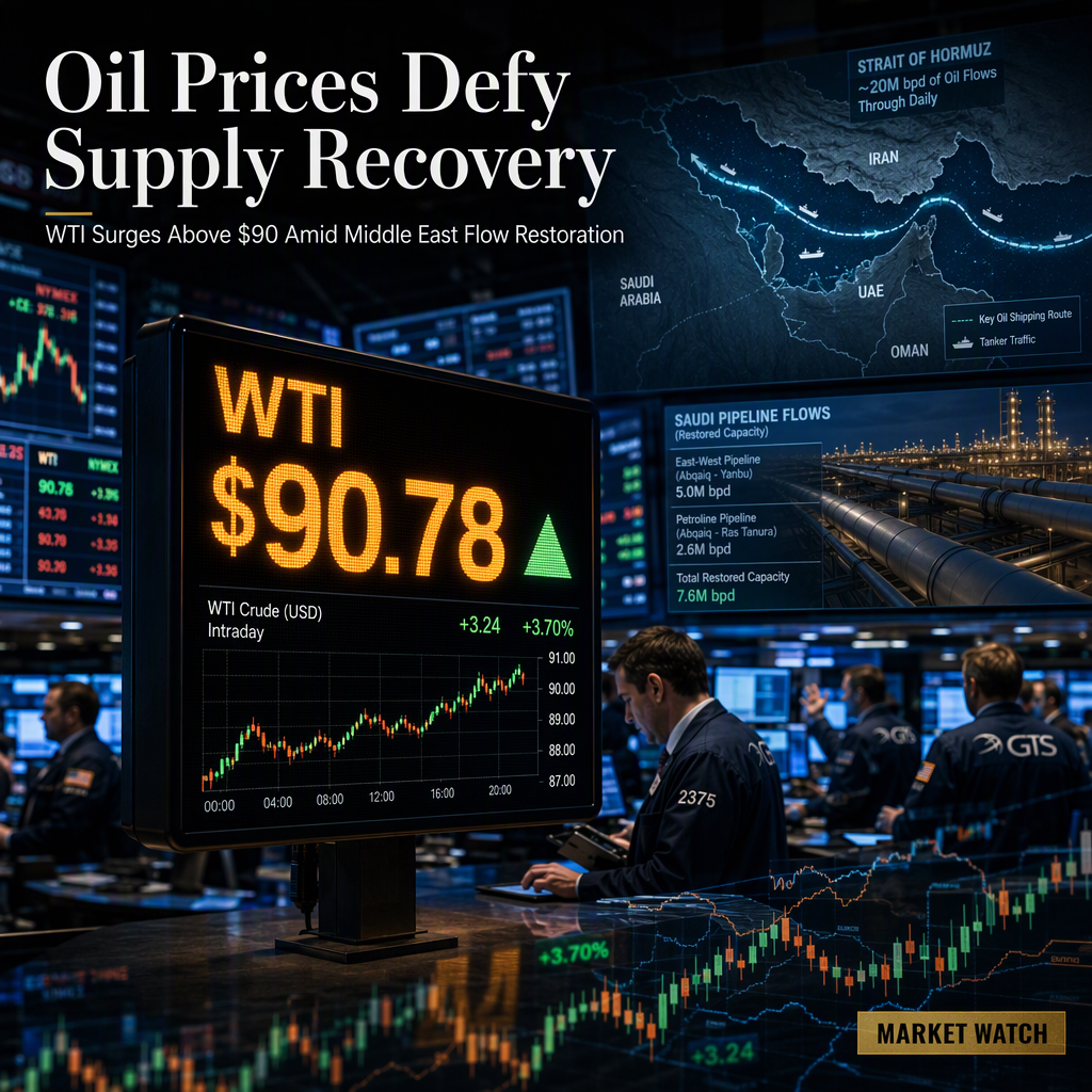 WTI Oil Surges Above $90 Despite Middle East Supply Recovery to Pre-War Levels