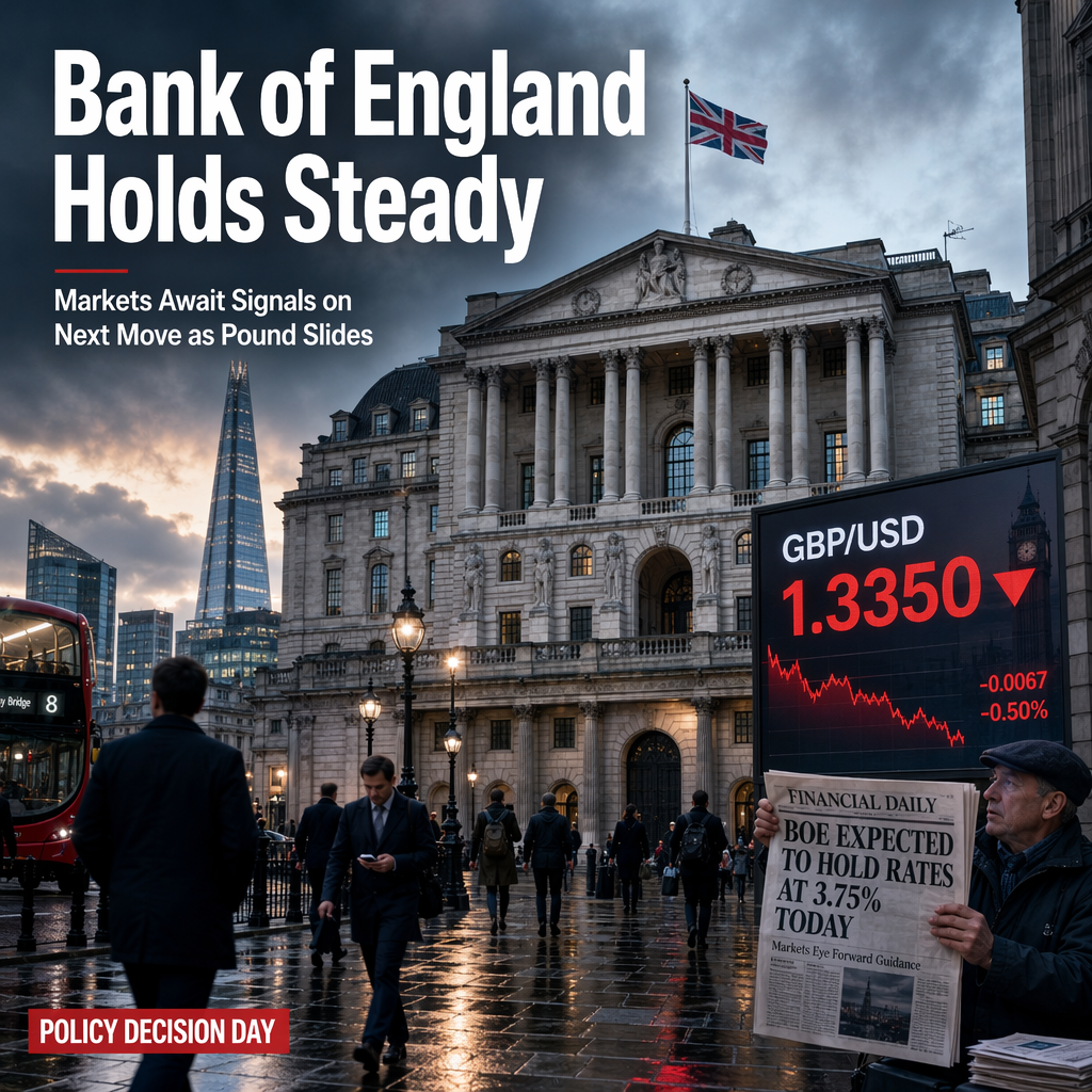 Bank of England Expected to Hold Rates at 3.75% as GBP/USD Trades Lower Ahead of Policy Decision