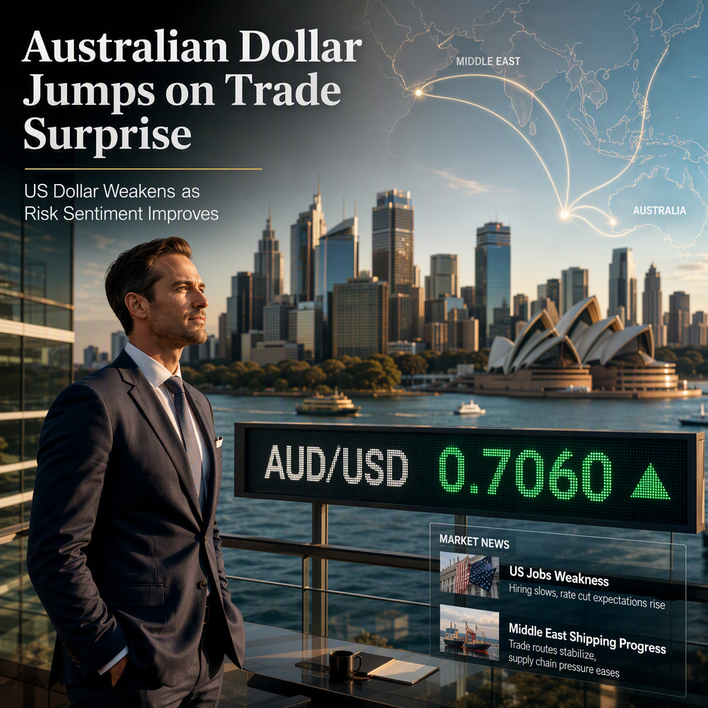 Australian Dollar Rises as Trade Surplus Surprises, US Dollar Softens on Middle East Optimism and Weak Jobs Data