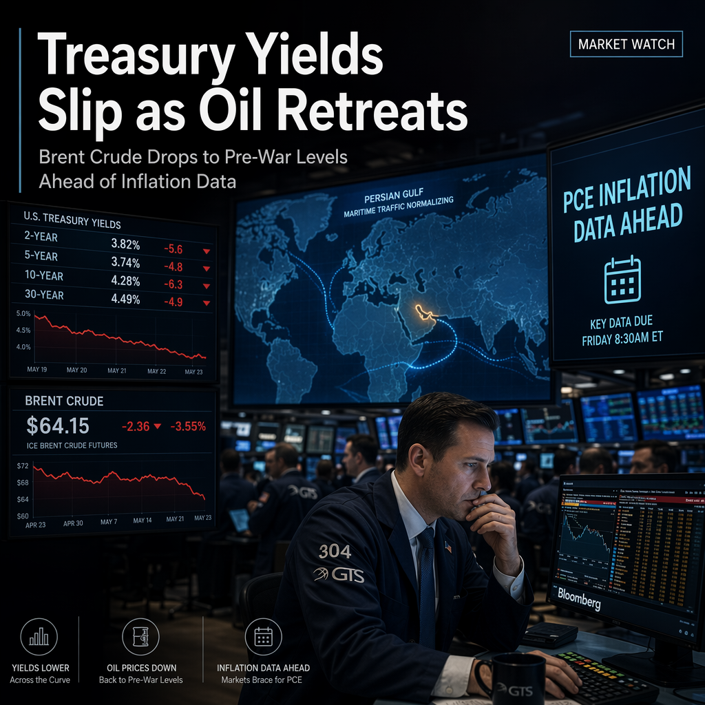 Treasury Yields Dip as Brent Crude Falls to Pre-War Levels Ahead of Key Inflation Data