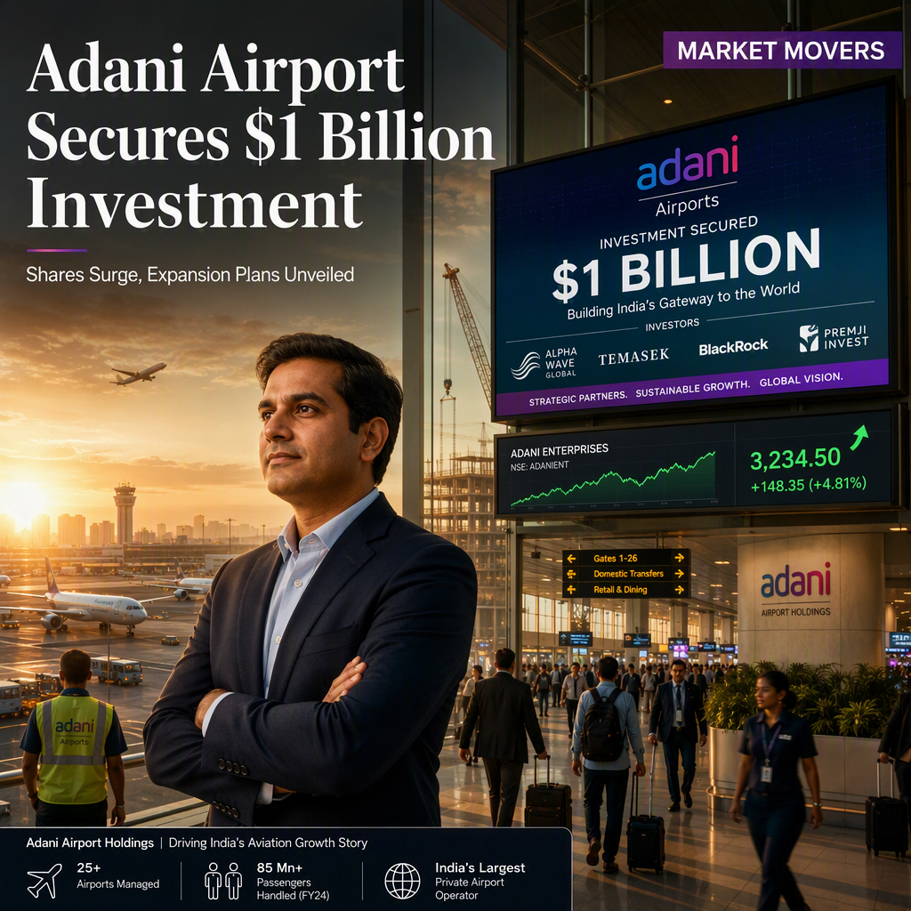 Adani Enterprises Shares Surge 5% as Airport Unit Secures $1 Billion Investment, Valued at $18 Billion