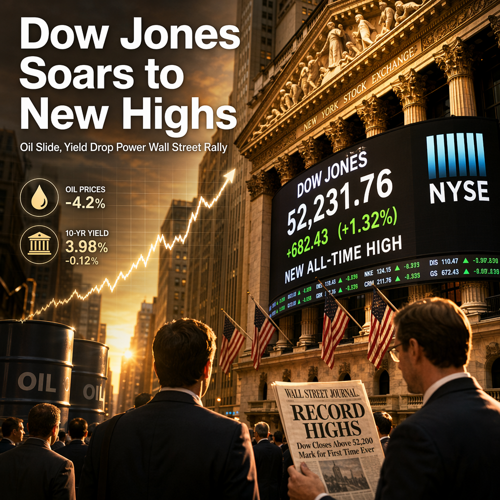 Dow Jones Hits Record Highs as Falling Oil Prices and Lower Yields Drive Rally