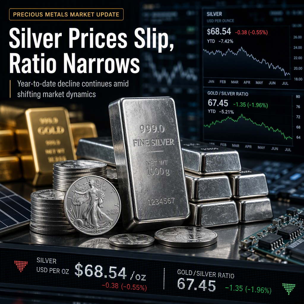Silver Prices Dip Slightly, Gold/Silver Ratio Narrows Amid Year-to-Date Decline