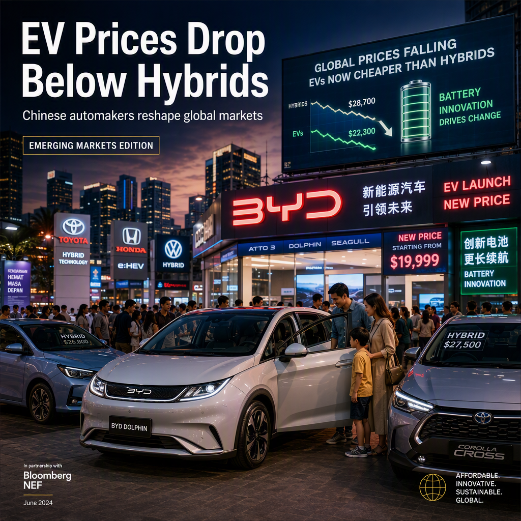Global EV Prices Fall Below Hybrids as Chinese Automakers Expand in Emerging Markets