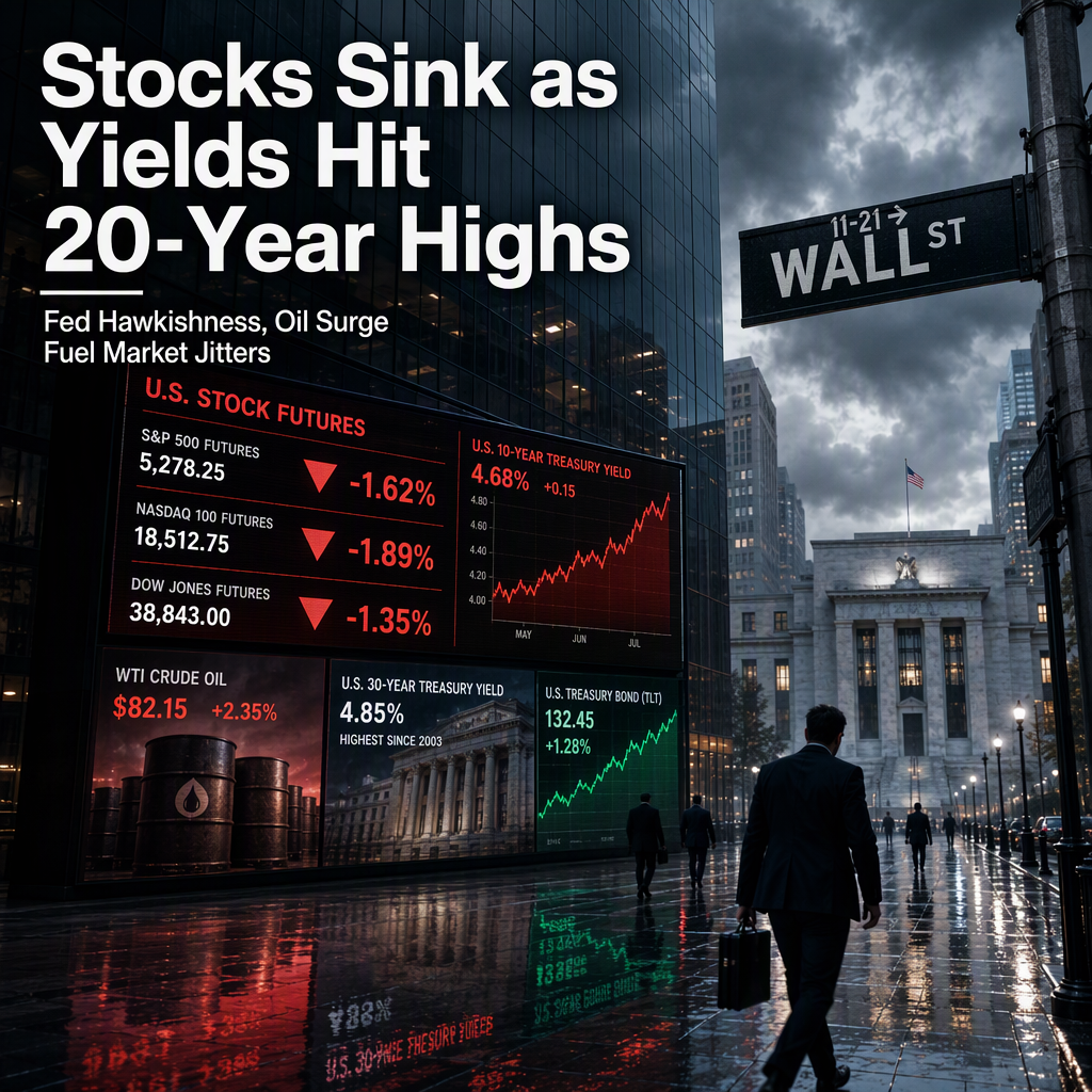 US Stock Futures Slide as Treasury Yields Surge to Multi-Decade Highs Amid Fed Hawkishness