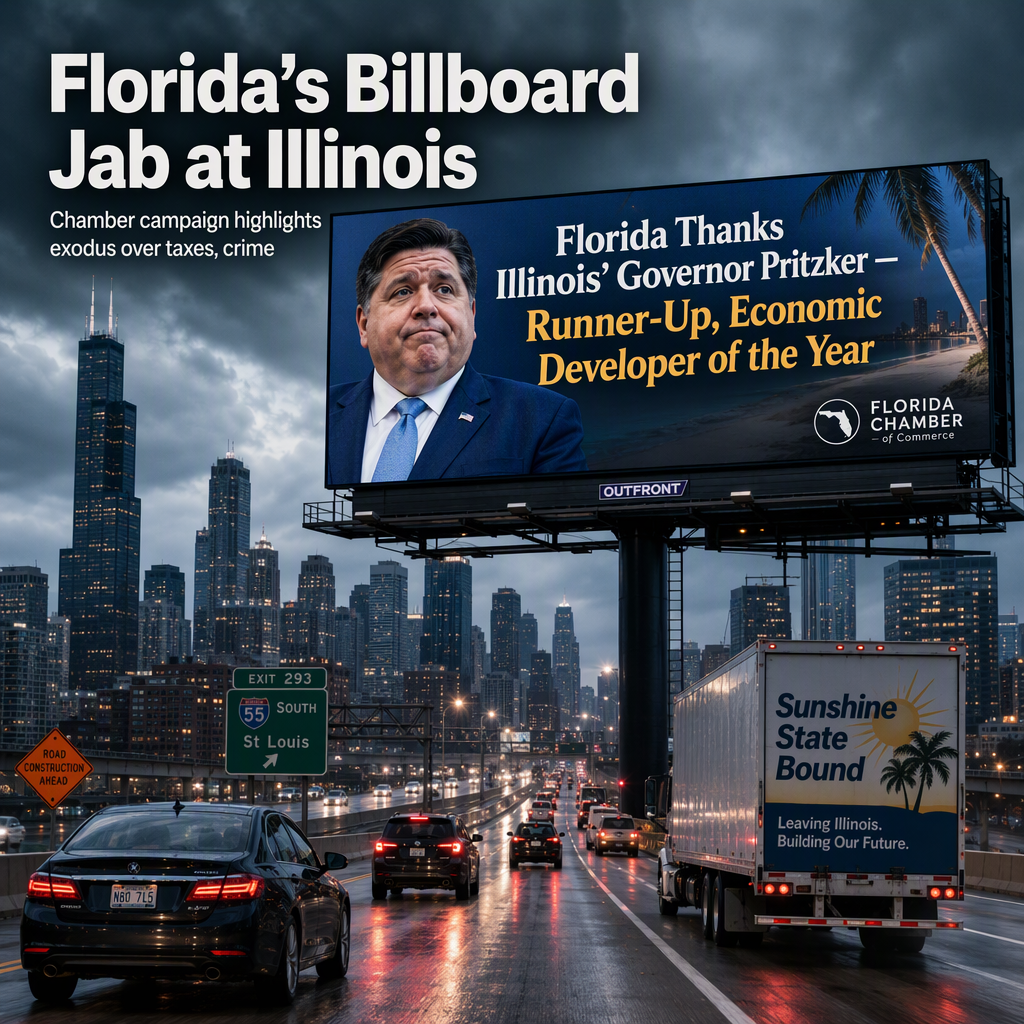 Florida Chamber Targets Illinois Governor Pritzker With Billboard Campaign Over Economic Migration to Florida