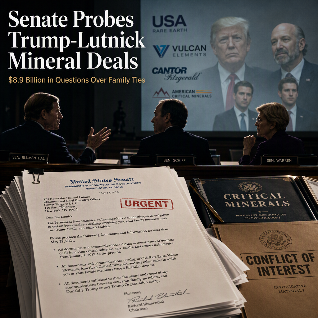 Senate Democrats Probe Trump and Lutnick Family Ties to $8.9 Billion in Critical Mineral Deals