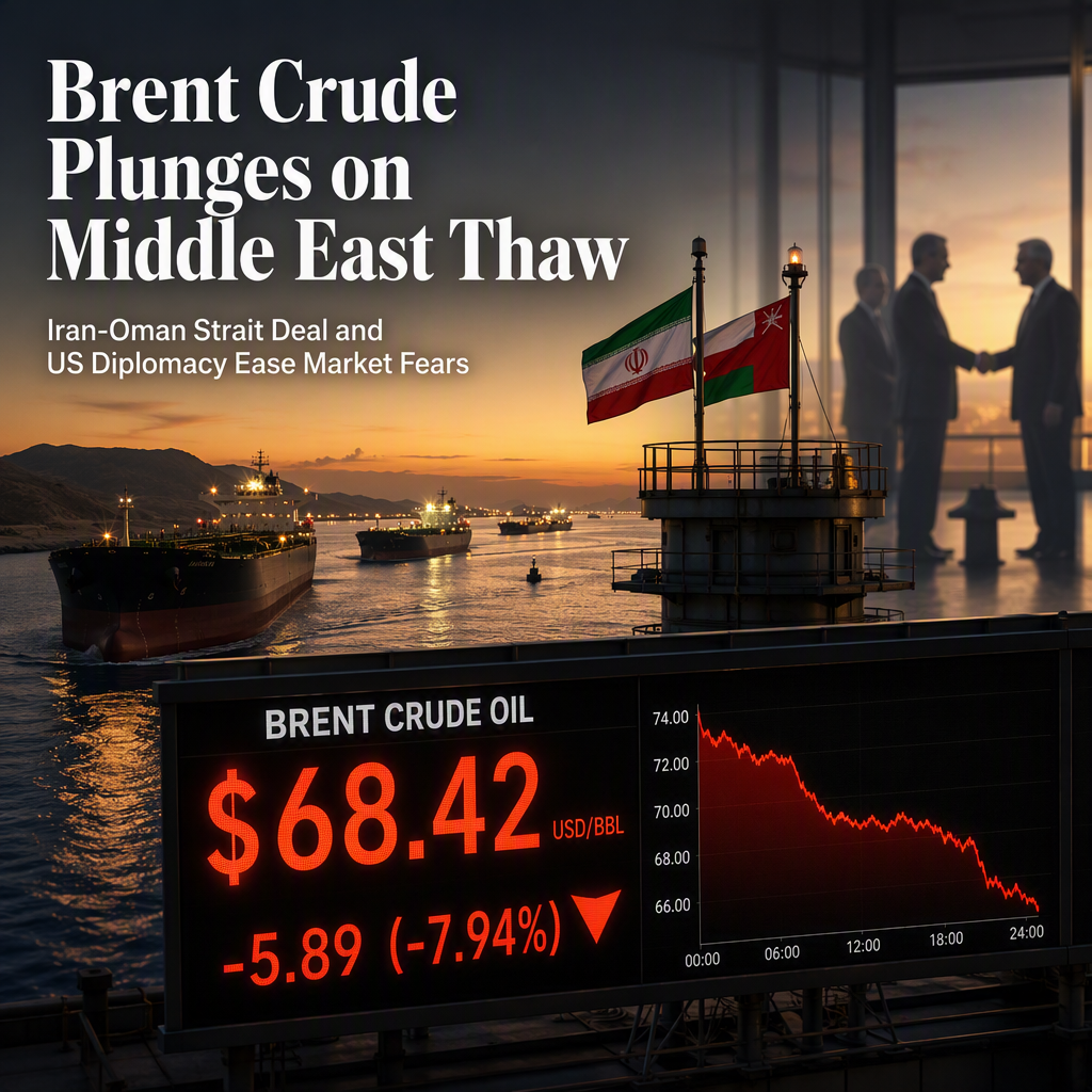 Brent Crude Plunges as Iran-Oman Hormuz Deal and US De-escalation Hopes Ease Supply Fears