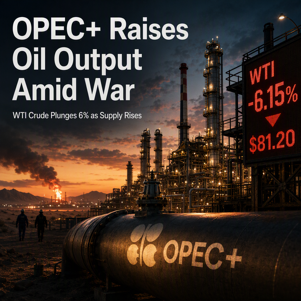 OPEC+ Announces September Oil Production Increase Amid Mideast Conflict, WTI Drops Over 6%