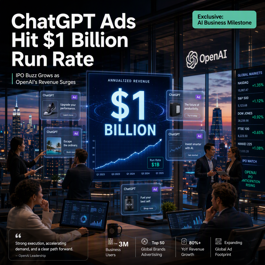 OpenAI's ChatGPT Ads Business Surges to $1 Billion Annualized Revenue Amid IPO Buzz