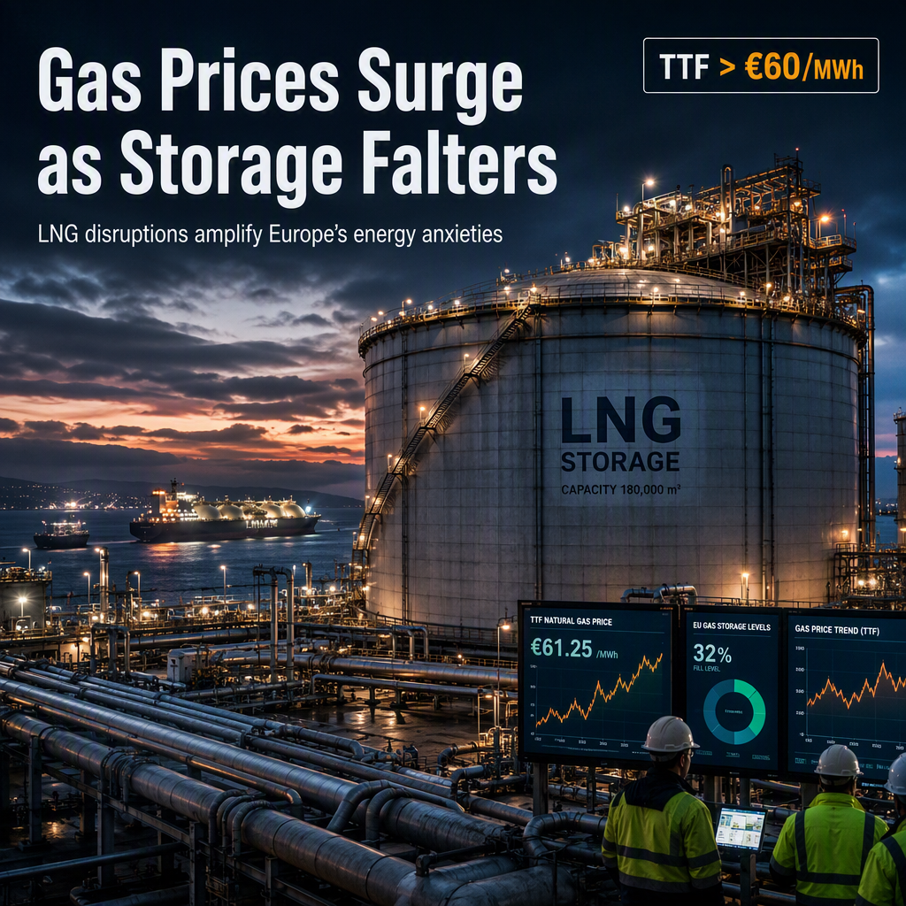 European Natural Gas Prices Rise Above EUR 60/MWh Amid Storage Concerns and LNG Disruptions