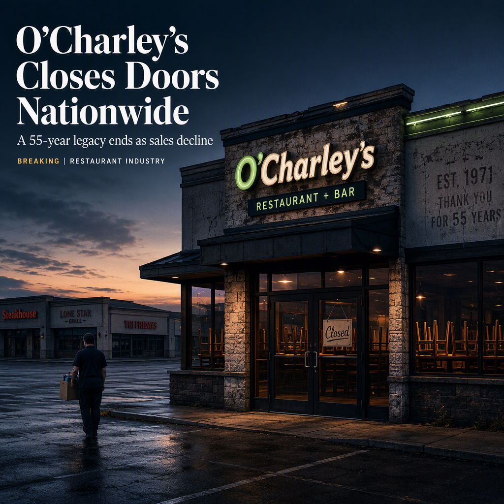 O’Charley’s Restaurant & Bar Abruptly Closes All Remaining Locations Amid Declining Sales