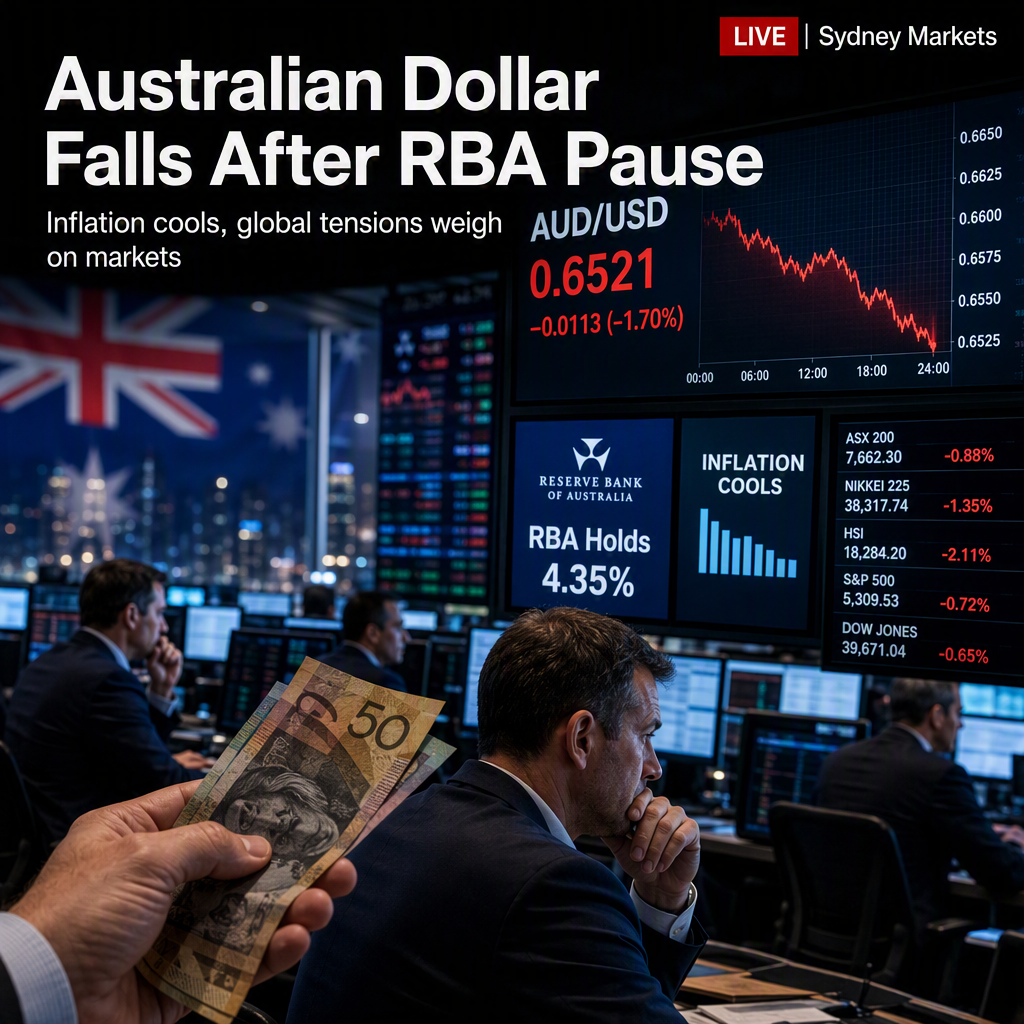 Australian Dollar Slides as RBA Holds Rates Steady Amid Cooling Inflation and Global Tensions