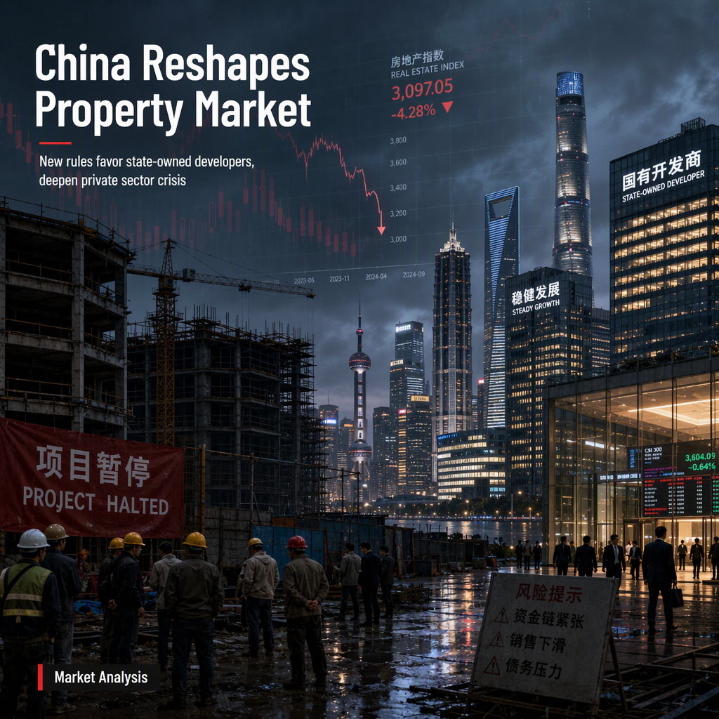 China Tightens Rules on Private Property Developers, Favoring State-Owned Firms Amid Market Slump