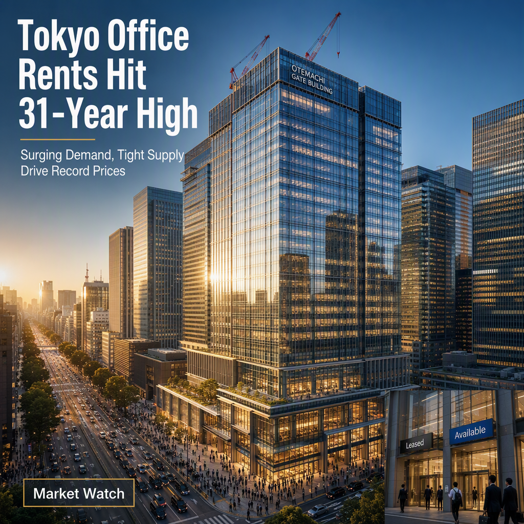 Tokyo Office Rents Surge to 31-Year High Amid Tight Market and Soaring Demand