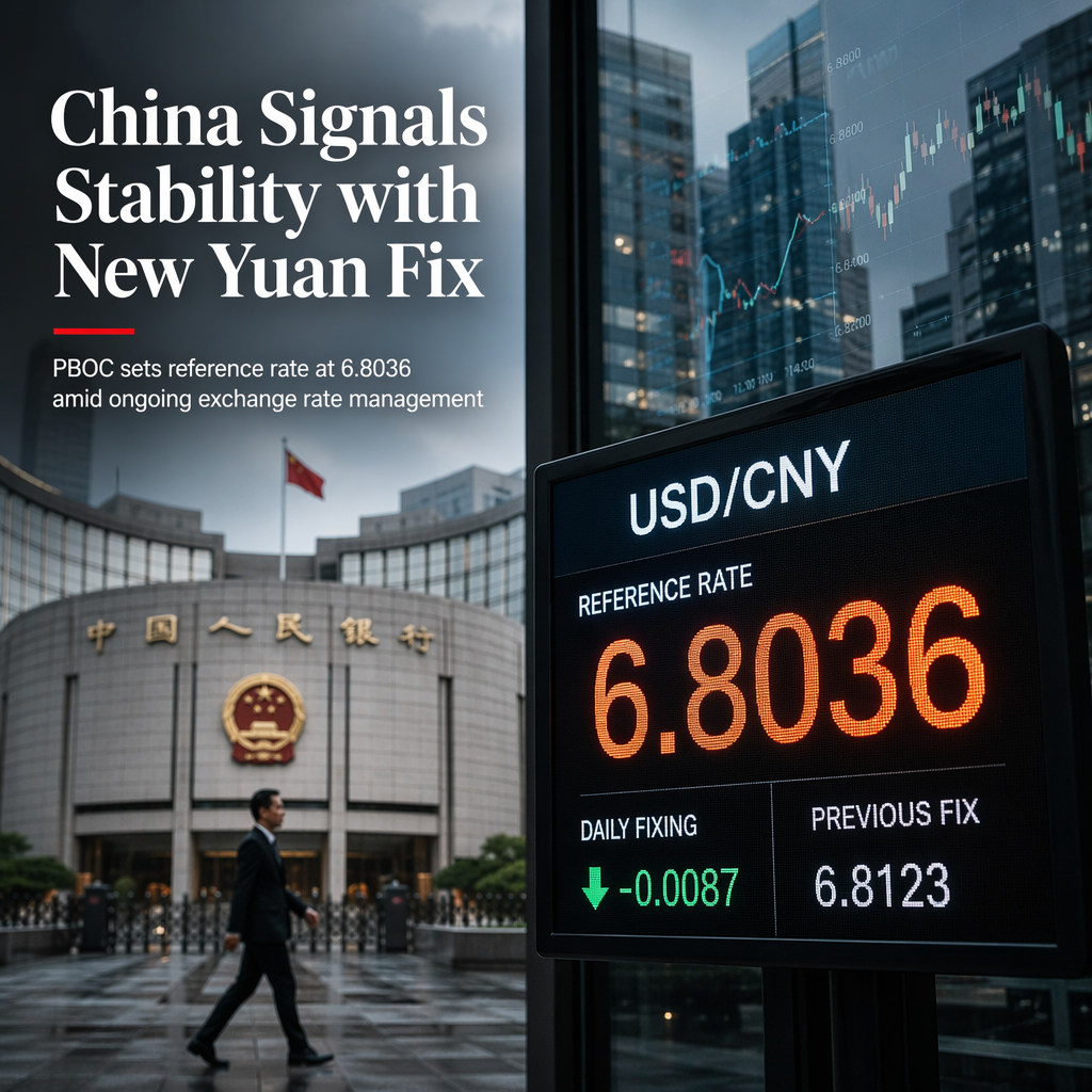 PBOC Sets USD/CNY Reference Rate Lower at 6.8036, Signaling Exchange Rate Stability Efforts