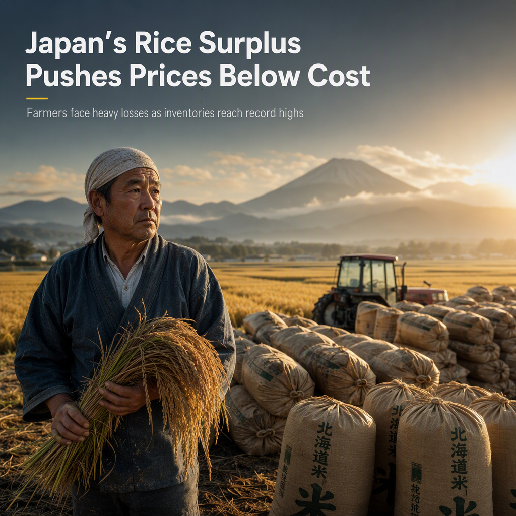 Japan's Rice Surplus Drives Prices Down 40%, Falling Below Production Costs