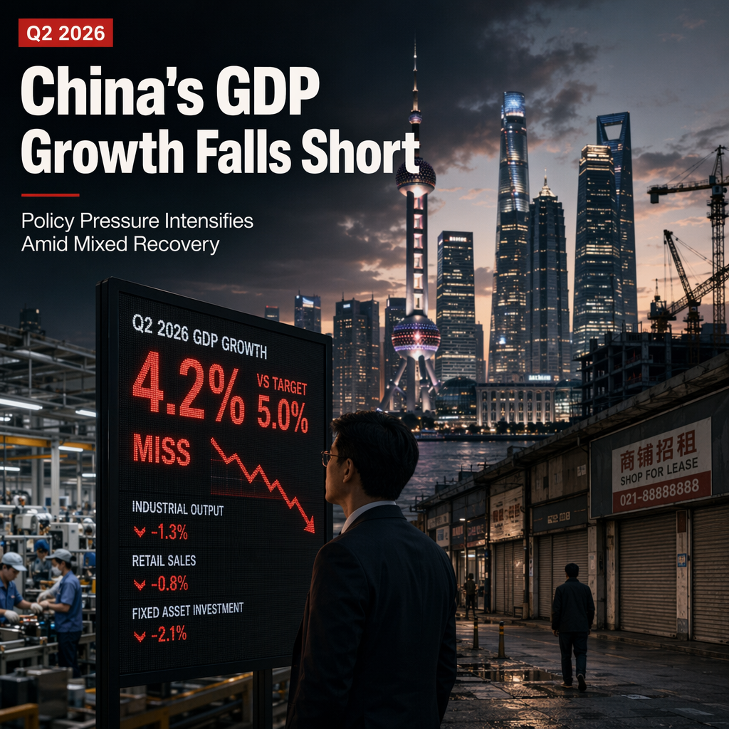 China's Q2 2026 GDP Growth Misses Target, Intensifies Policy Pressure