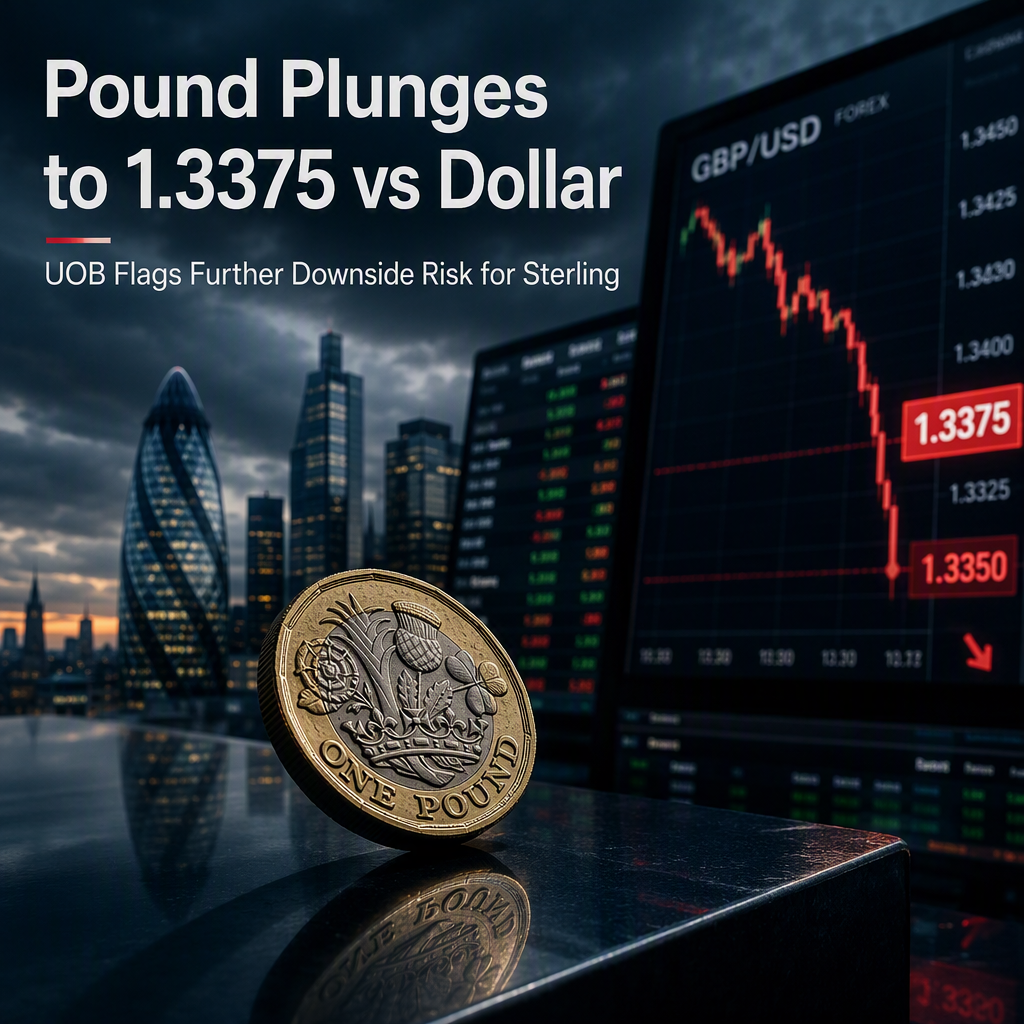 British Pound Plunges to 1.3375 Against US Dollar; UOB Sees Further Downside Risk