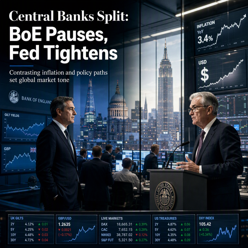 Central Banks Diverge: BoE Holds Rates Amid Dovish Risks, Fed Set for Hawkish Hikes