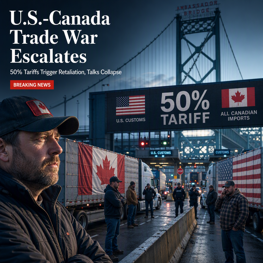 Trump Imposes 50% Tariffs on Canadian Imports as Trade Talks Collapse; Canada Vows Retaliation