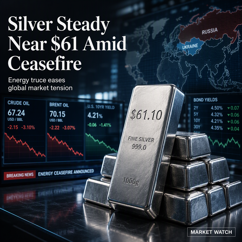 Silver Holds Gains Near $61 as Russia-Ukraine Energy Ceasefire Eases Market Tensions